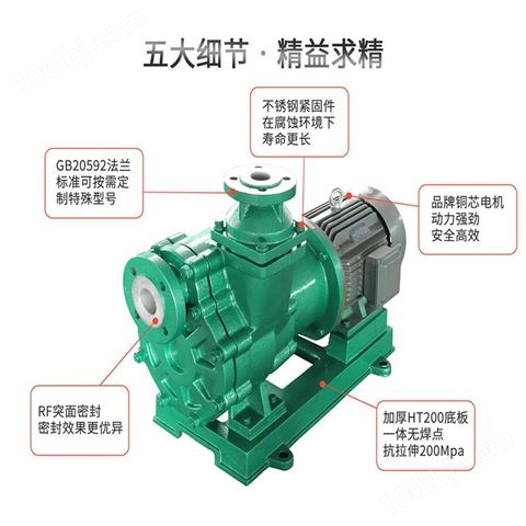 JN/江南 ZCQ80-65-125氟塑料合金磁力泵 过滤机硝酸自吸泵 环氧丙烷卸料泵